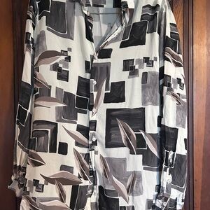 Abstract Block Pattern Button-Down Shirt in Black and White